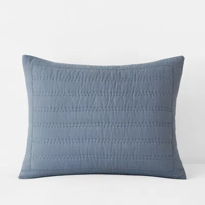 The Company Store Premium Breathable Washed Linen Solid Quilted Sham In Blue