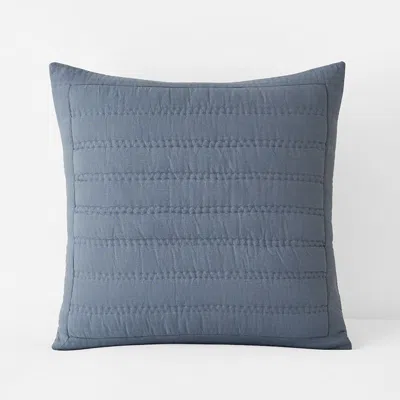 The Company Store Premium Breathable Washed Linen Solid Quilted Sham In Blue
