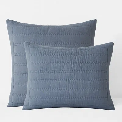 The Company Store Premium Breathable Washed Linen Solid Quilted Sham In Blue Stone