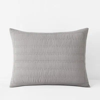 The Company Store Premium Breathable Washed Linen Solid Quilted Sham In Gray