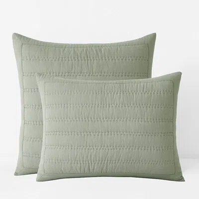 The Company Store Premium Breathable Washed Linen Solid Quilted Sham In Green
