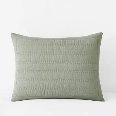 The Company Store Premium Breathable Washed Linen Solid Quilted Sham In Green