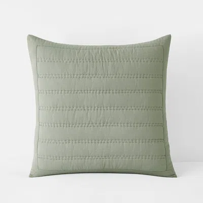 The Company Store Premium Breathable Washed Linen Solid Quilted Sham In Green