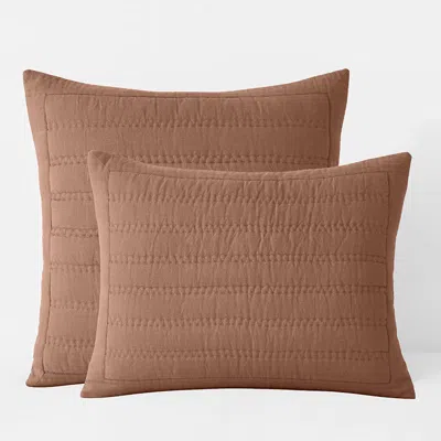 The Company Store Premium Breathable Washed Linen Solid Quilted Sham In Orange/coral
