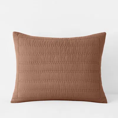 The Company Store Premium Breathable Washed Linen Solid Quilted Sham In Orange/coral