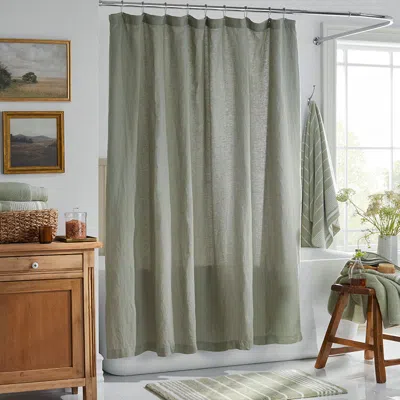 The Company Store Premium Breathable Washed Linen Solid Shower Curtain In Moss Green