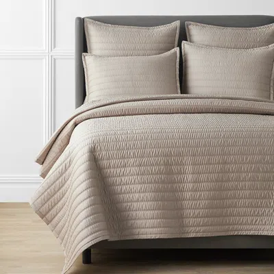 The Company Store Premium Smooth Wrinkle-free Sateen Quilted Coverlet In Beige