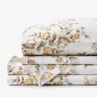 The Company Store Primrose Bloom Premium Smooth Wrinkle-free Sateen Bed Sheet Set In Beige/brown
