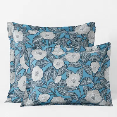 The Company Store Primrose Floral Classic Cool Cotton Percale Sham In Blue/dark Gray