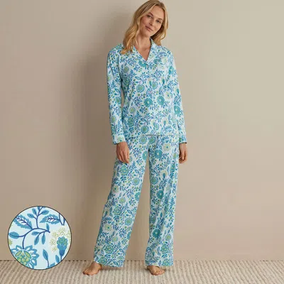 The Company Store Printed Peruvian Cotton Women's Button-down Pajama Set In Floral Trail Blue