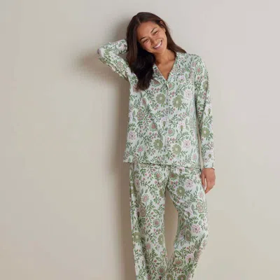 The Company Store Printed Peruvian Cotton Women's Button-down Pajama Set In Green