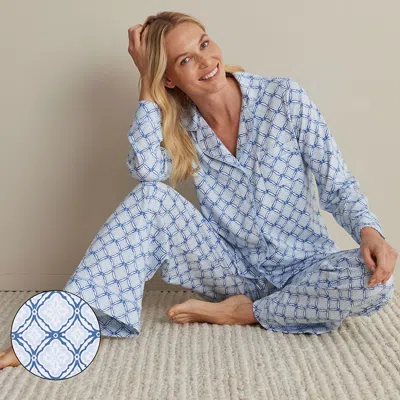 The Company Store Printed Peruvian Cotton Women's Button-down Pajama Set In Mosaic Blue
