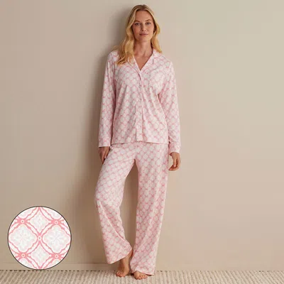 The Company Store Printed Peruvian Cotton Women's Button-down Pajama Set In Mosaic Pink