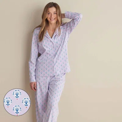 The Company Store Printed Peruvian Cotton Women's Button-down Pajama Set In Purple