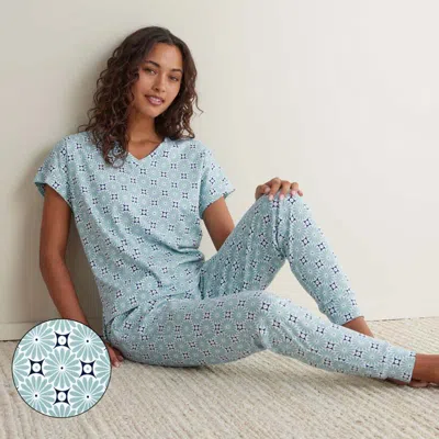 The Company Store Printed Peruvian Cotton Women's Jogger Pants Pajama Set In Blue