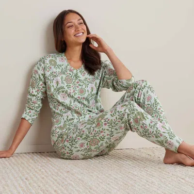 The Company Store Printed Peruvian Cotton Women's Jogger Pants Pajama Set In Green