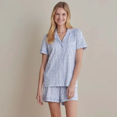 The Company Store Printed Peruvian Cotton Women's Shorts Set In Bergen Blue
