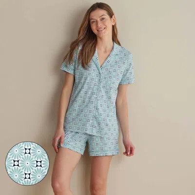 The Company Store Printed Peruvian Cotton Women's Shorts Set In Blue/teal/turquoise