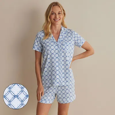 The Company Store Printed Peruvian Cotton Women's Shorts Set In Mosaic Blue
