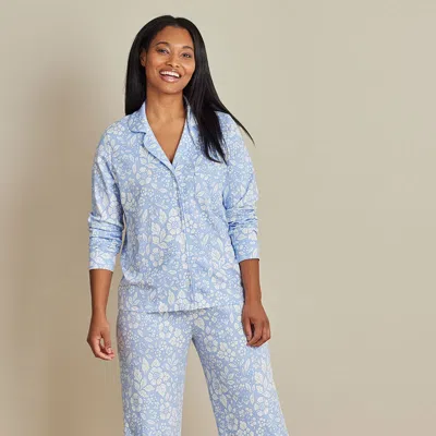 The Company Store Printed Pima Cotton Button-down Pajama Set In Blue