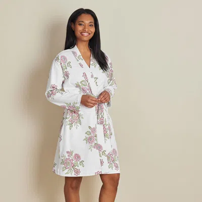The Company Store Printed Pima Cotton Kimono Robe In Green/pink/white