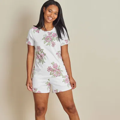 The Company Store Printed Pima Cotton Shorts Set In Green/pink/white