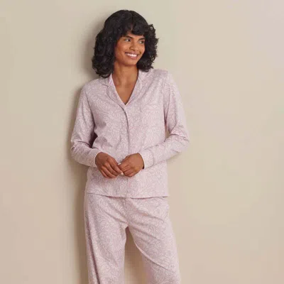 The Company Store Printed Pima Cotton Women's Button-down Pajama Set In Pink