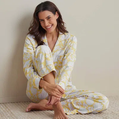 The Company Store Printed Pima Cotton Women's Button-down Pajama Set In Yellow