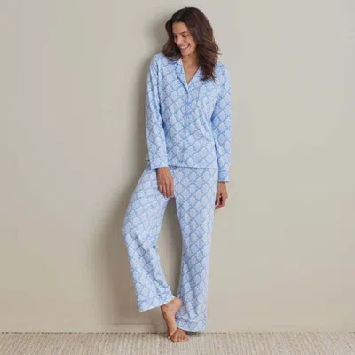 The Company Store Printed Pima Cotton Women's Button-down Pajama Set In Lisbon Blue