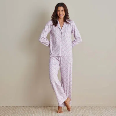The Company Store Printed Pima Cotton Women's Button-down Pajama Set In Pink/purple