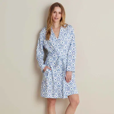 The Company Store Printed Pima Cotton Women's Kimono Robe In Blue