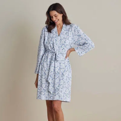 The Company Store Printed Pima Cotton Women's Kimono Robe In Blue
