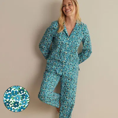 The Company Store Printed Poplin Women's Button-down Pajama Set In Blossom Blue