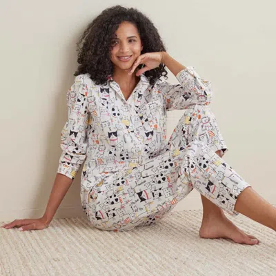 The Company Store Printed Poplin Women's Button-down Pajama Set In White