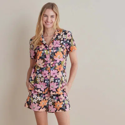 The Company Store Printed Poplin Women's Shorts Set In Black/orange/coral