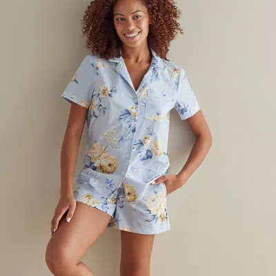 The Company Store Printed Poplin Women's Shorts Set In Blue Floral
