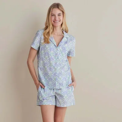 The Company Store Printed Poplin Women's Shorts Set In Blue/green