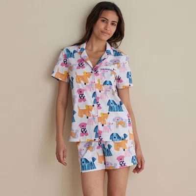 The Company Store Printed Poplin Women's Shorts Set In Blue/pink