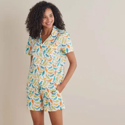 The Company Store Printed Poplin Women's Shorts Set In Green/orange/coral