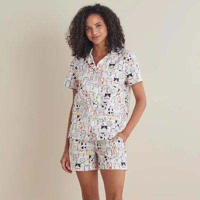 The Company Store Printed Poplin Women's Shorts Set In White