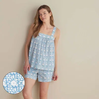 The Company Store Printed Voile Women's Babydoll Shorts Set In Blue