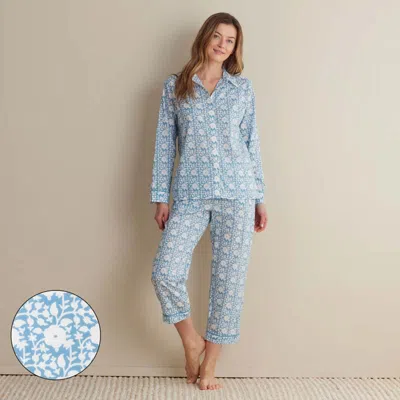 The Company Store Printed Voile Women's Cropped Pajama Set In Blue