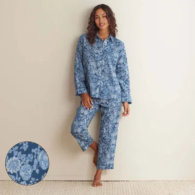 The Company Store Printed Voile Women's Cropped Pajama Set In Blue