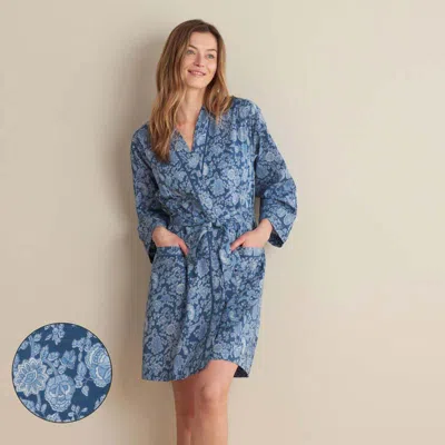 The Company Store Printed Voile Women's Kimono Robe In Blue