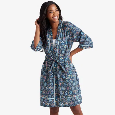 The Company Store Printed Voile Women's Kimono Robe In Blue
