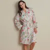 The Company Store Printed Voile Women's Kimono Robe In Green/pink
