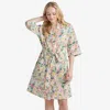 The Company Store Printed Voile Women's Kimono Robe In Green/pink/yellow