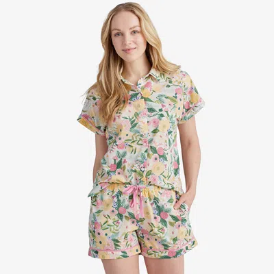 The Company Store Printed Voile Women's Shorts Set In Green/pink/yellow