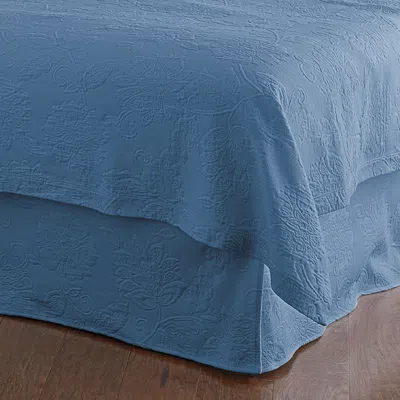 The Company Store Putnam Cotton Matelassé 14 In. Drop Bed Skirt In Blue