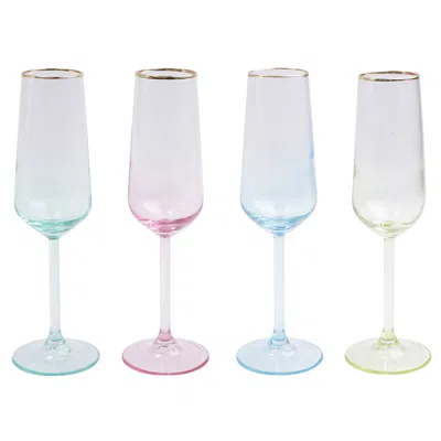 The Company Store Rainbow Assorted Champagne Flutes, Set Of 4 In Blue/green/multi